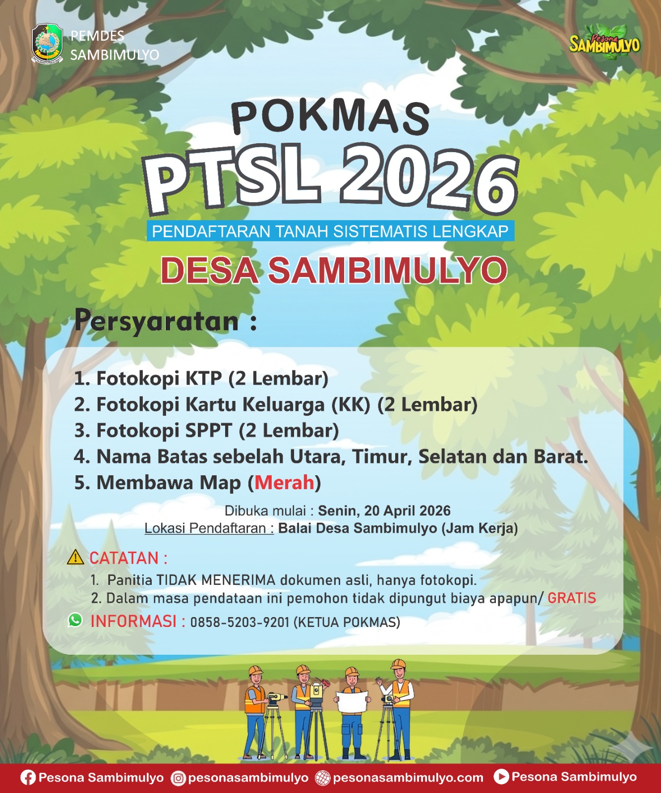 Program Pendaftaran Tanah Sistematis lengkap (PTSL) Desa Sambimulyo Tahun 2026 Resmi Dibuka Dimulai Dari Pendataan Berkas