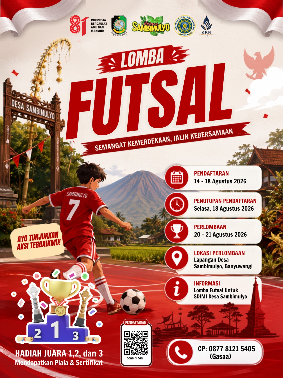 MERIAHKAN HUT KE-81 KEMERDEKAAN, DESA SAMBIMULYO GELAR LOMBA FUTSAL UNTUK ANAK SD/MI